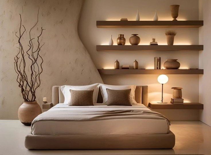 Minimalist Bedroom with Floating Shelves