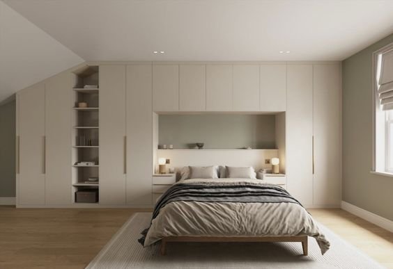 Minimalist Bedroom with Built-In Wardrobes