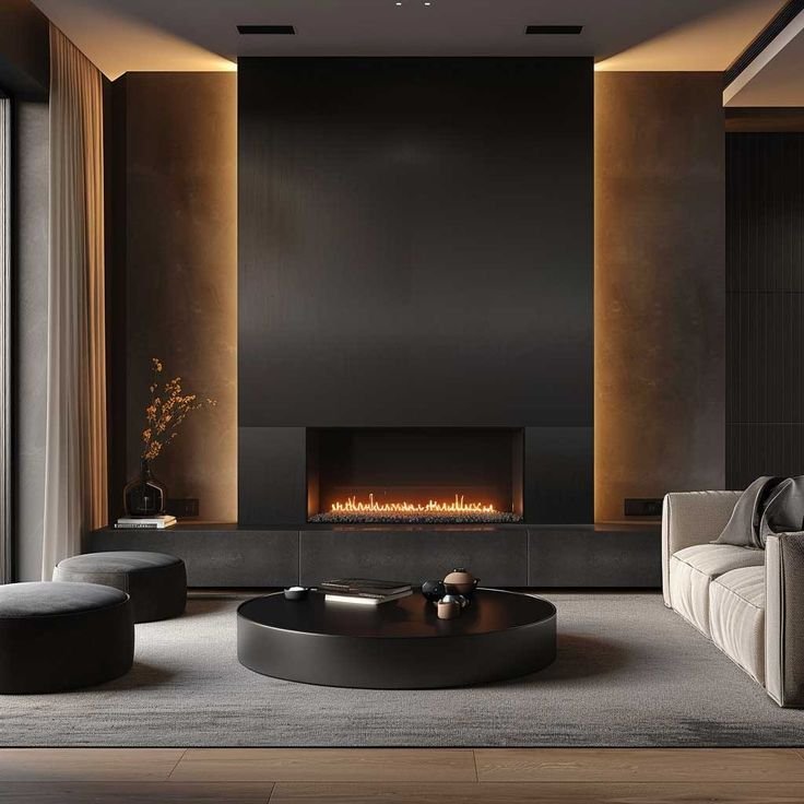 Minimalist Marble fireplace wall