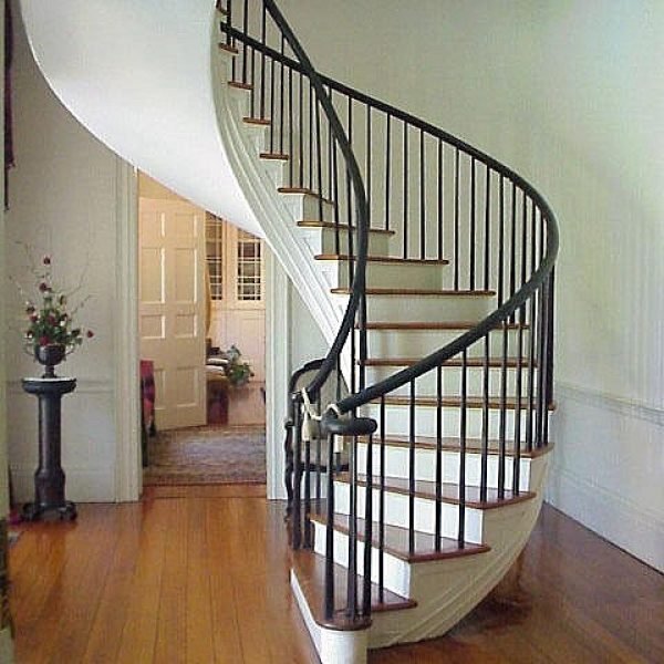 Classic White Spiral Staircase with Wooden Steps