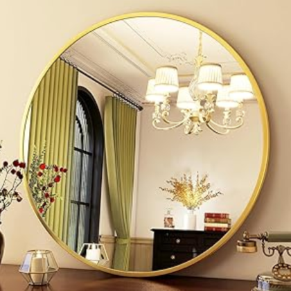 Vintage Gold Framed Round Mirror